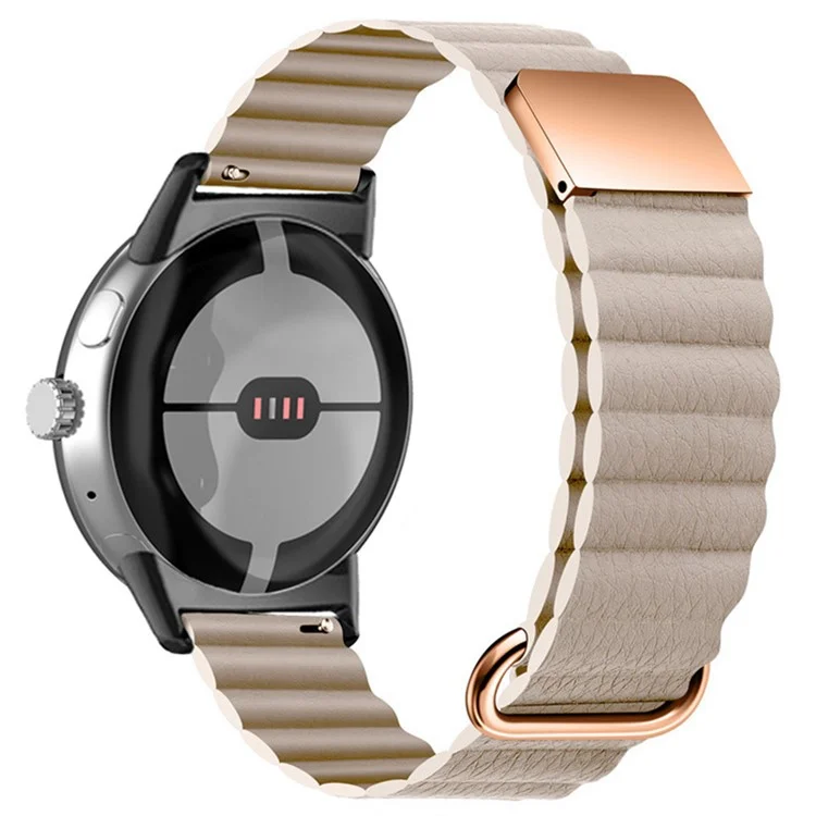 Magnetic Buckle Watch Band for Google Pixel Watch 2 / Pixel Watch Genuine Leather Watch Strap Quick Release Watchband - Khaki