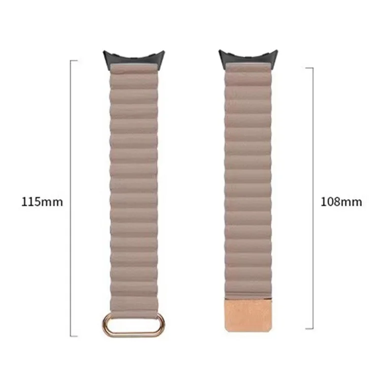 Magnetic Buckle Watch Band for Google Pixel Watch 2 / Pixel Watch Genuine Leather Watch Strap Quick Release Watchband - Khaki