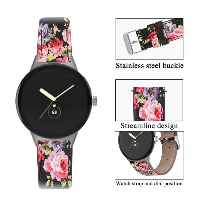 Bracelet de montre à dégagement rapide pour Google Pixel Watch 3 41 mm / Watch 2 / Bracelet en cuir véritable pour montre Pixel, pièce de rechange - Noir / Rose