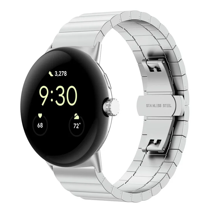For Google Pixel Watch 2 / Pixel Watch Quick Release Metal Band Butterfly Buckle Clasp Bracelet Watch Strap - Silver