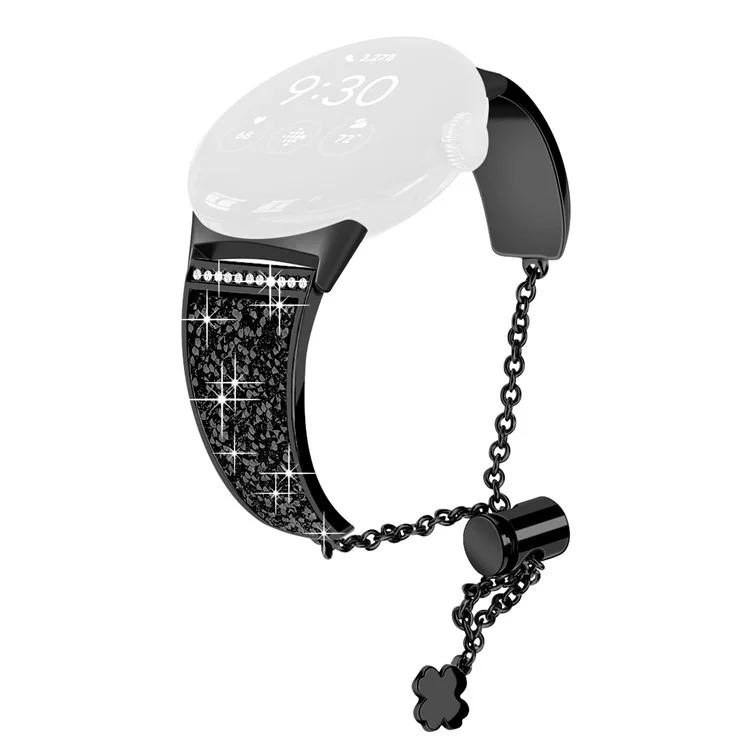 For Google Pixel Watch 3 41mm / Watch 2 / Pixel Watch Rhinestone Decor Bling Metal Chain Band Replacement Bracelet Watch Strap - Black