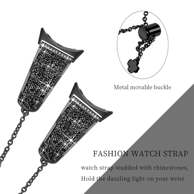 For Google Pixel Watch 3 41mm / Watch 2 / Pixel Watch Rhinestone Decor Bling Metal Chain Band Replacement Bracelet Watch Strap - Black