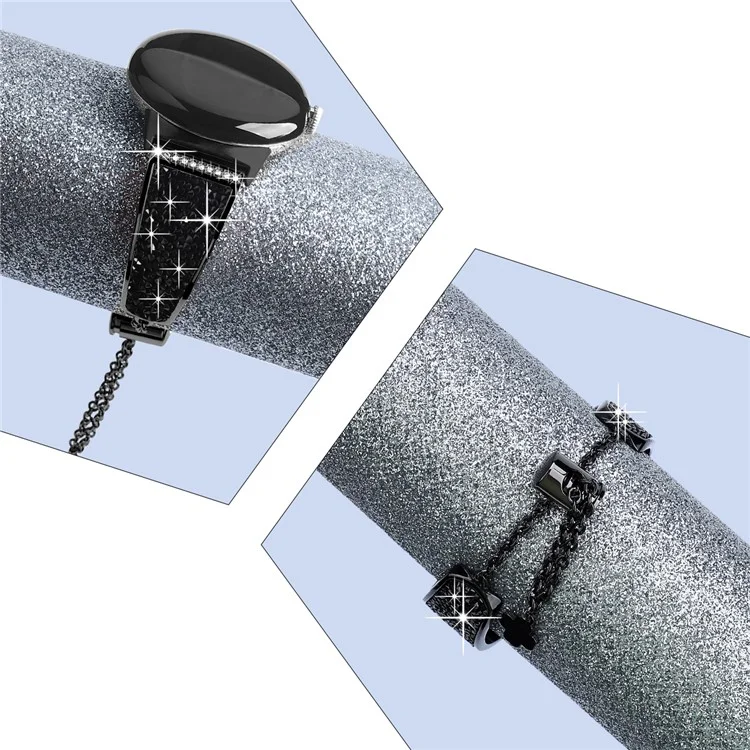 For Google Pixel Watch 3 41mm / Watch 2 / Pixel Watch Rhinestone Decor Bling Metal Chain Band Replacement Bracelet Watch Strap - Black
