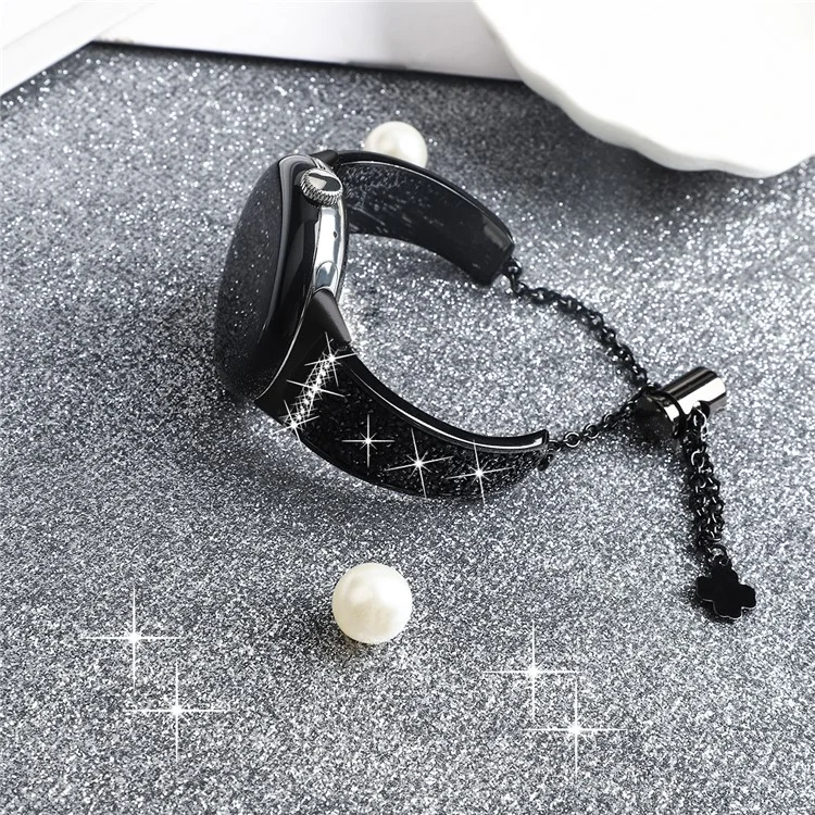 For Google Pixel Watch 3 41mm / Watch 2 / Pixel Watch Rhinestone Decor Bling Metal Chain Band Replacement Bracelet Watch Strap - Black