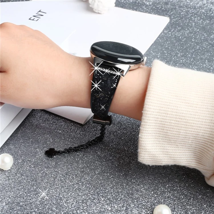 For Google Pixel Watch 3 41mm / Watch 2 / Pixel Watch Rhinestone Decor Bling Metal Chain Band Replacement Bracelet Watch Strap - Black