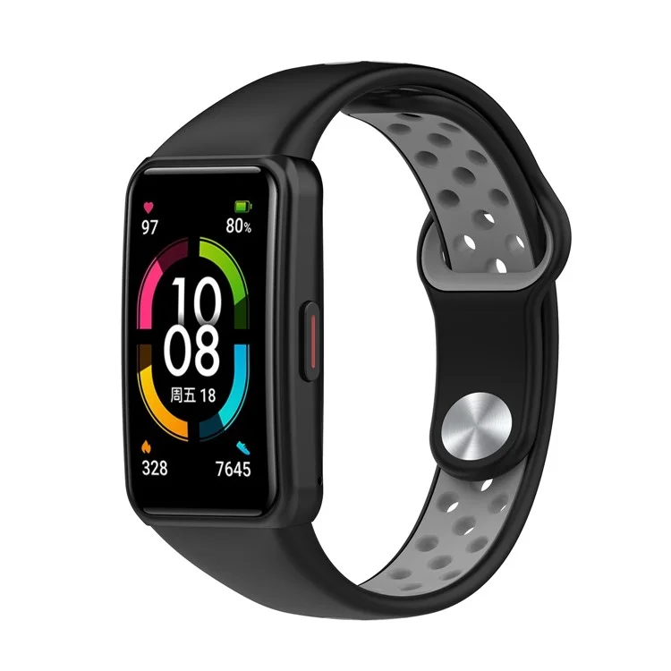 Pour Huawei Band 6 / Honor Band 6 Bracelet de montre en silicone bicolore Sangle de poignet réglable de rechange - Noir / Gris