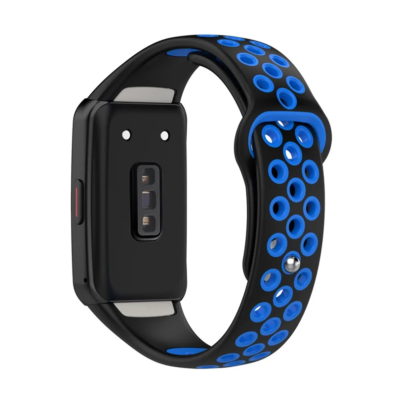 For Huawei Band 6 / Honor Band 6 Dual Color Silicone Watch Band Adjustable Wrist Strap Replacement - Black / Blue