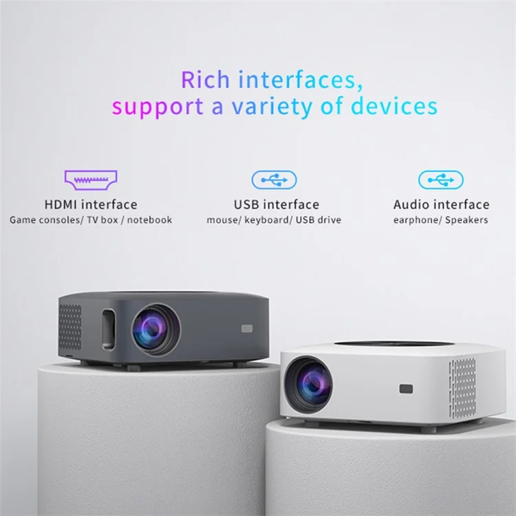 Projector H29 1080p HD Projector Home Theatre Com HD, USB, Interface Audio Para Conferência de Escritório (sem Bateria) - Branco / Plugue Nos Eua