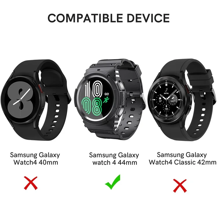 AHASTYLE WG67 Rugged Sport Case with Band Compatible with Samsung Galaxy Watch4 44mm , Soft TPU Watch Band Wrist Strap Bumper Cover - Black