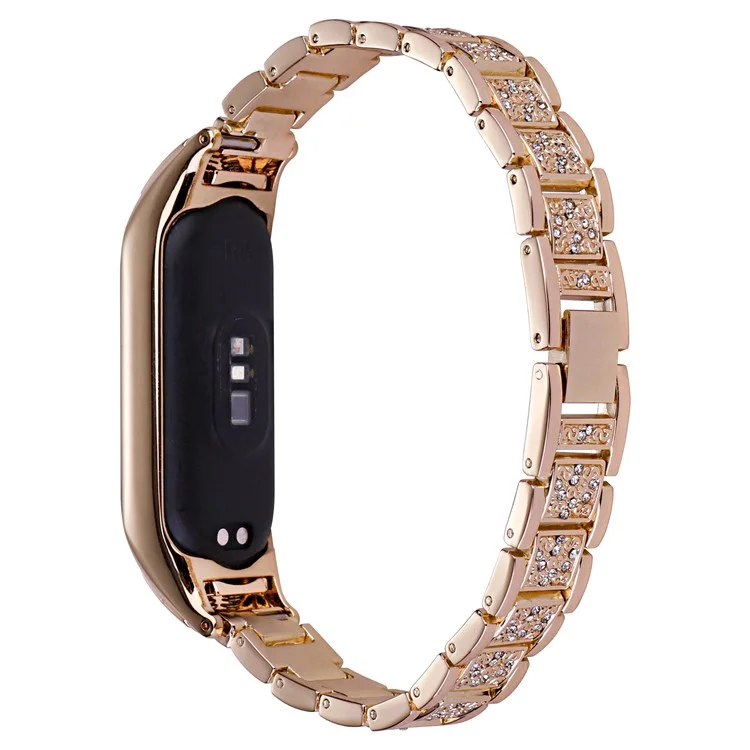Für Xiaomi Mi Band 5 / 6 Rhinestone Dekor Smart Watch Band Drei Perlen Metall Armband - Roségold