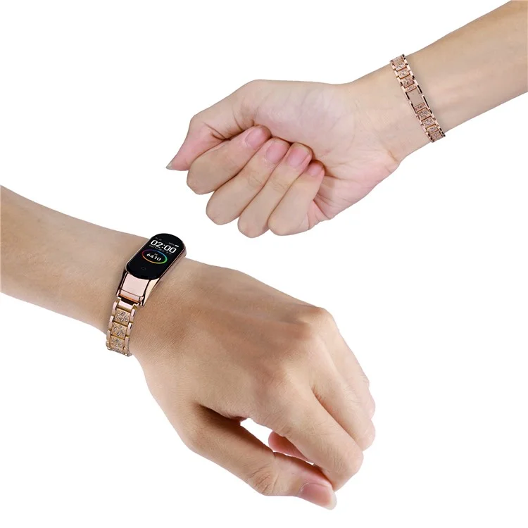 Für Xiaomi Mi Band 5 / 6 Rhinestone Dekor Smart Watch Band Drei Perlen Metall Armband - Roségold