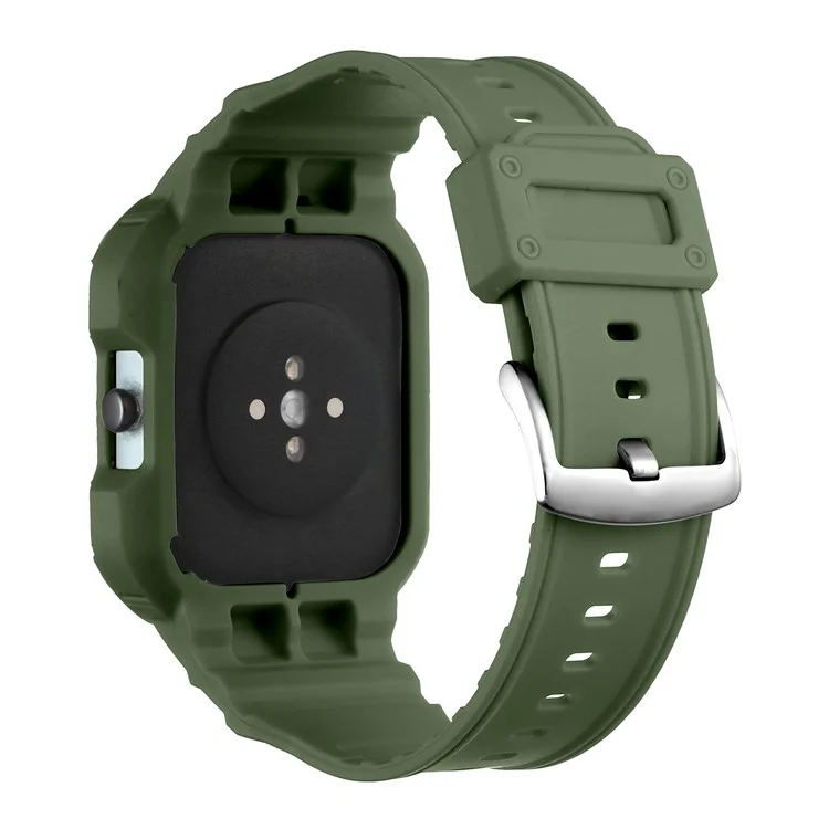 For Huami Amazfit GTS 1 / 2 / 3 / 4 One-piece Soft Silicone Replacement Watch Strap with Watch Case - Army Green