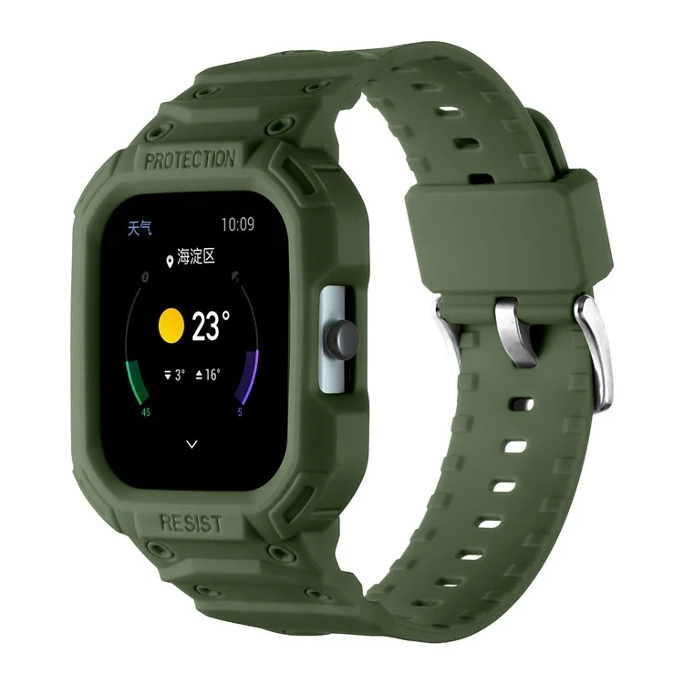 For Huami Amazfit GTS 1 / 2 / 3 / 4 One-piece Soft Silicone Replacement Watch Strap with Watch Case - Army Green