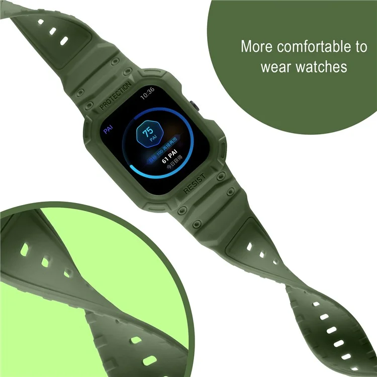 For Huami Amazfit GTS 1 / 2 / 3 / 4 One-piece Soft Silicone Replacement Watch Strap with Watch Case - Army Green