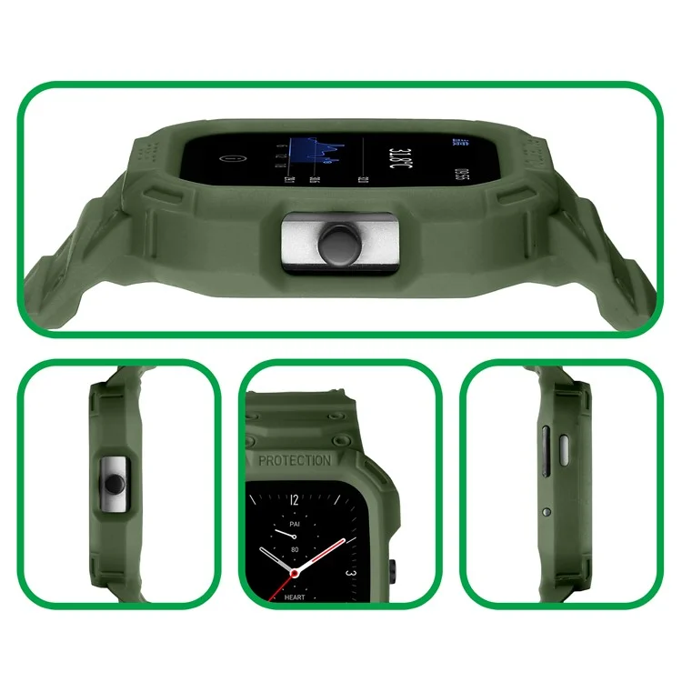 For Huami Amazfit GTS 1 / 2 / 3 / 4 One-piece Soft Silicone Replacement Watch Strap with Watch Case - Army Green