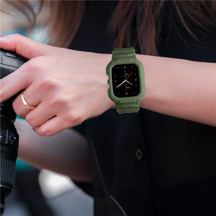 For Huami Amazfit GTS 1 / 2 / 3 / 4 One-piece Soft Silicone Replacement Watch Strap with Watch Case - Army Green