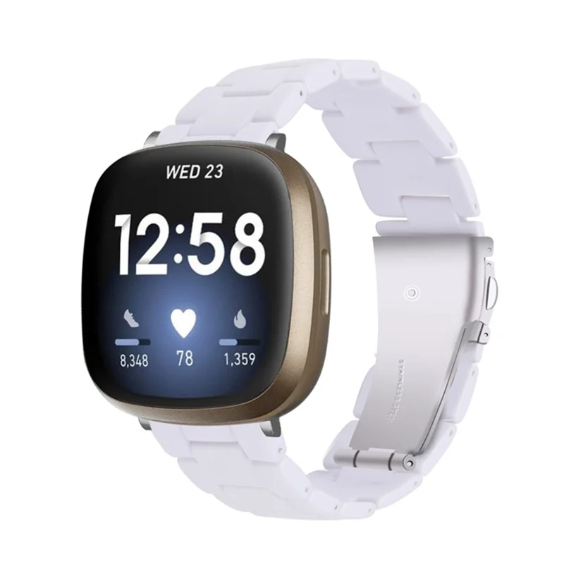 Resin Band for Fitbit Versa 4 / Sense 2 , 20mm Lightweight Watch Strap Bracelet with Stainless Steel Buckle - White