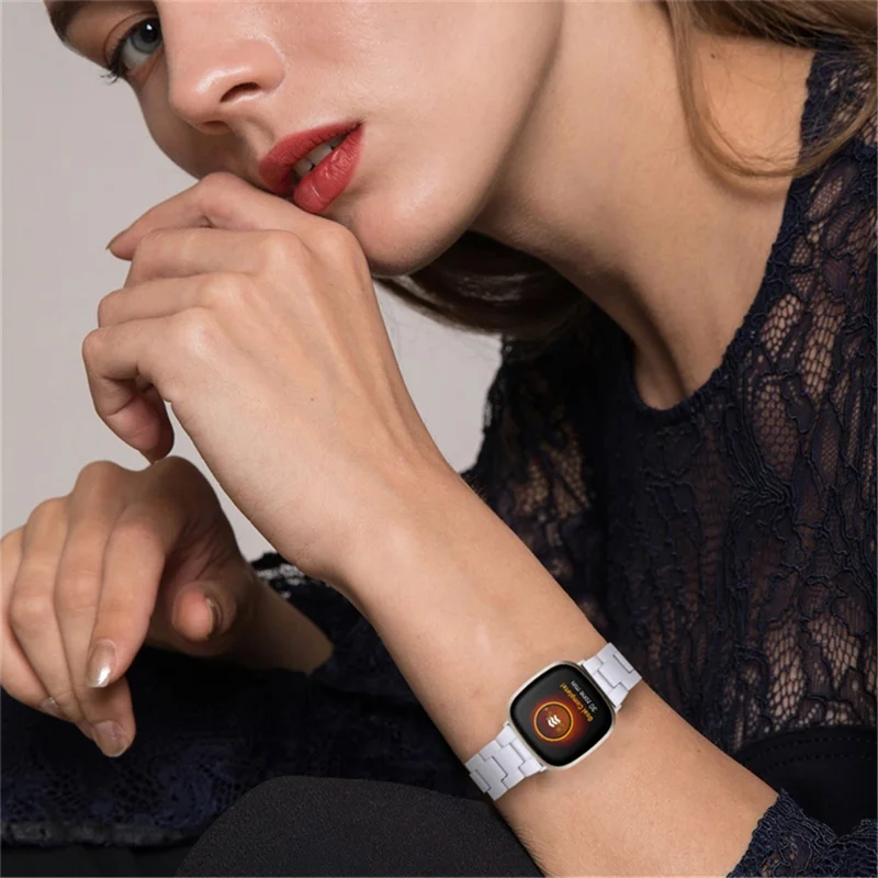 Resin Band for Fitbit Versa 4 / Sense 2 , 20mm Lightweight Watch Strap Bracelet with Stainless Steel Buckle - White