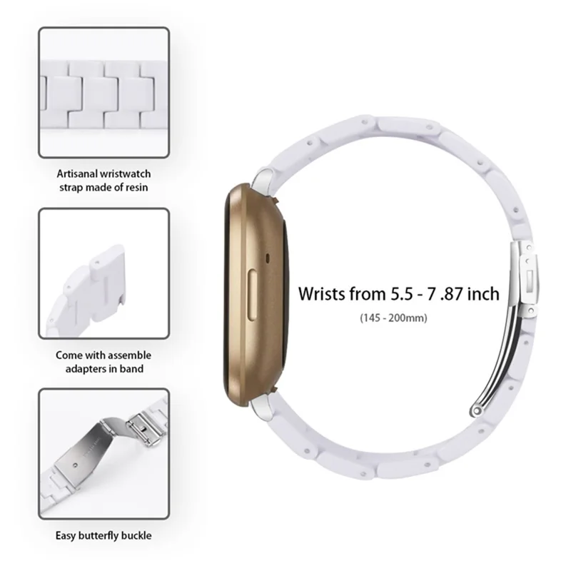 Resin Band for Fitbit Versa 4 / Sense 2 , 20mm Lightweight Watch Strap Bracelet with Stainless Steel Buckle - White