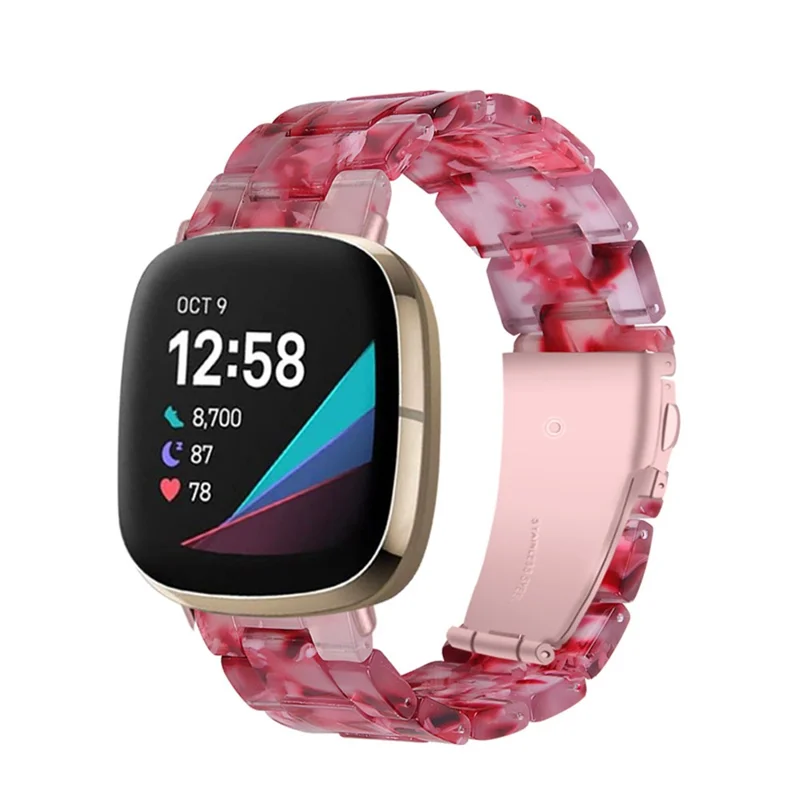 Watch Band for Fitbit Versa 4 / Sense 2 , 20mm Resin Watchband Stainless Steel Buckle Replacement Strap - Peach Red