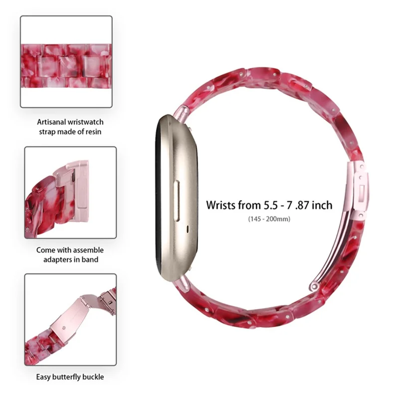 Watch Band for Fitbit Versa 4 / Sense 2 , 20mm Resin Watchband Stainless Steel Buckle Replacement Strap - Peach Red