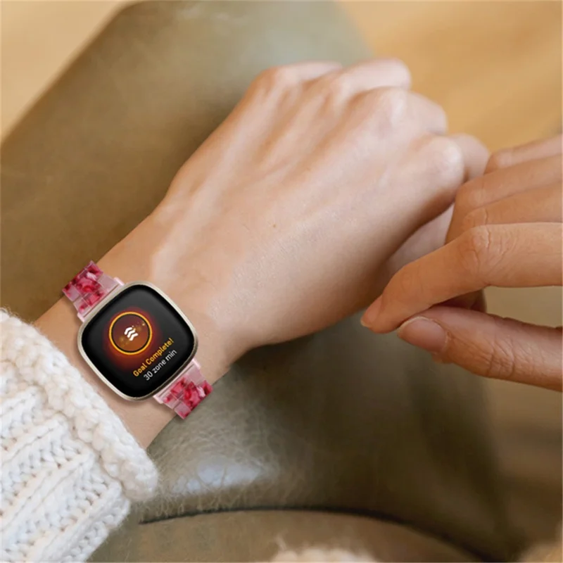 Watch Band for Fitbit Versa 4 / Sense 2 , 20mm Resin Watchband Stainless Steel Buckle Replacement Strap - Peach Red