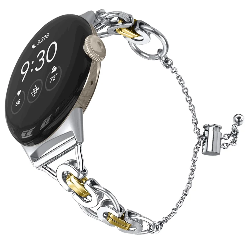 Zamiennik paska do zegarka Google Pixel Watch 3 41 mm / Watch 2 / Pixel Watch, naszywany pasek ze stali nierdzewnej, bransoletka – złoty/srebrny