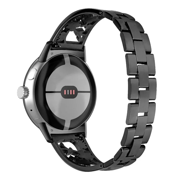 Para Google Pixel Watch 3 41mm / Watch 2 / Pixel Watch 304 Pulsera de Acero Inoxidable con Decoración de Rhinestones Ciruela - Negro