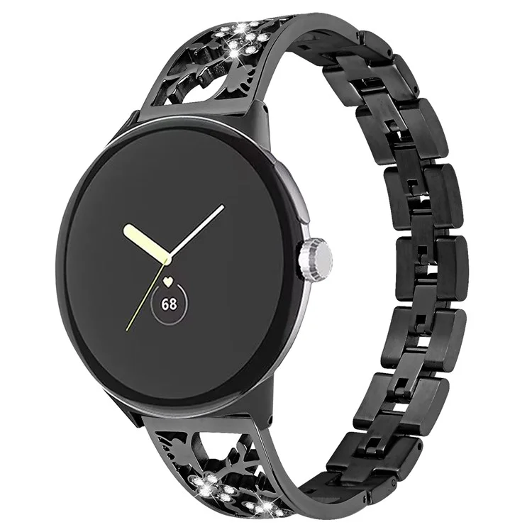 Para Google Pixel Watch 3 41mm / Watch 2 / Pixel Watch 304 Pulsera de Acero Inoxidable con Decoración de Rhinestones Ciruela - Negro