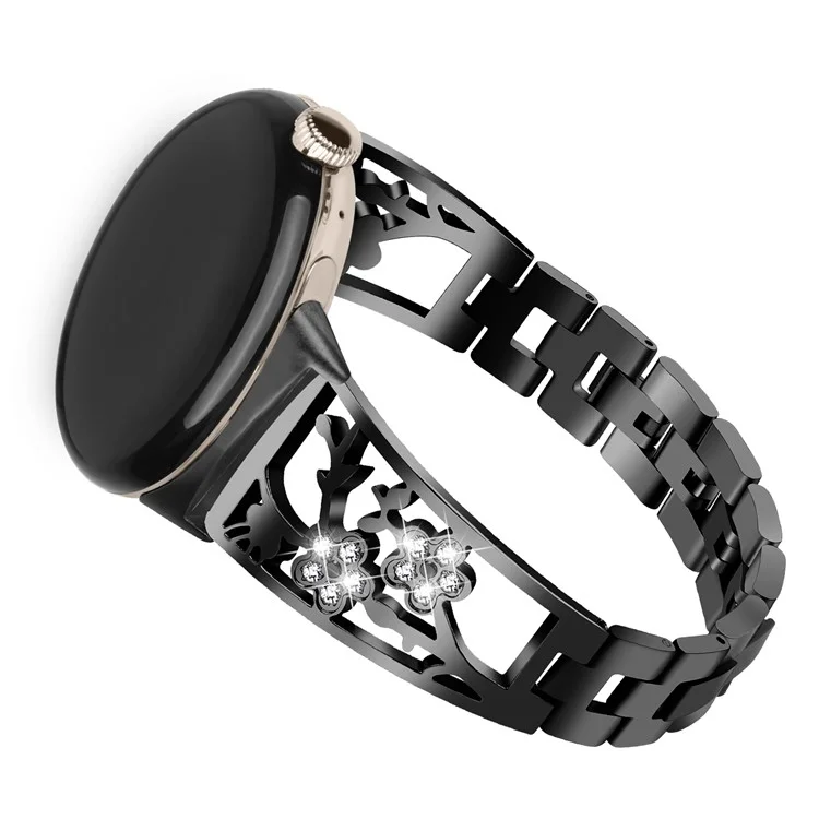 Para Google Pixel Watch 3 41mm / Watch 2 / Pixel Watch 304 Pulsera de Acero Inoxidable con Decoración de Rhinestones Ciruela - Negro