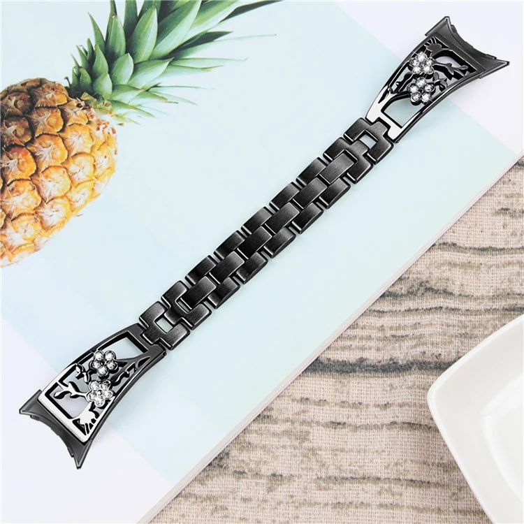 Para Google Pixel Watch 3 41mm / Watch 2 / Pixel Watch 304 Pulsera de Acero Inoxidable con Decoración de Rhinestones Ciruela - Negro