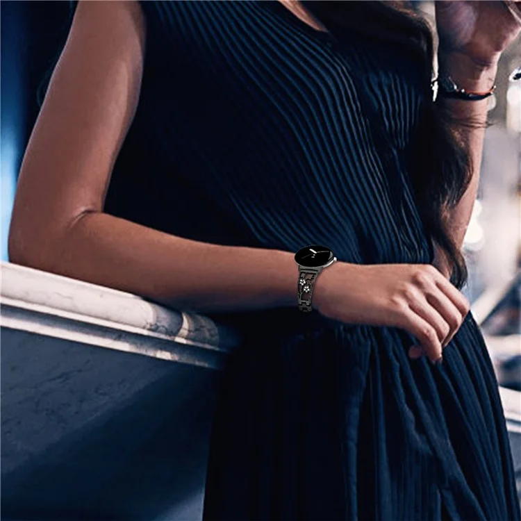 Para Google Pixel Watch 3 41mm / Watch 2 / Pixel Watch 304 Pulsera de Acero Inoxidable con Decoración de Rhinestones Ciruela - Negro