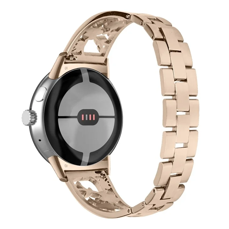 For Google Pixel Watch 3 41mm / Watch 2 / Pixel Watch 304 Stainless Steel Bracelet Rhinestone Decor Plum Wrist Strap Detachable Watch Band - Champagne Gold