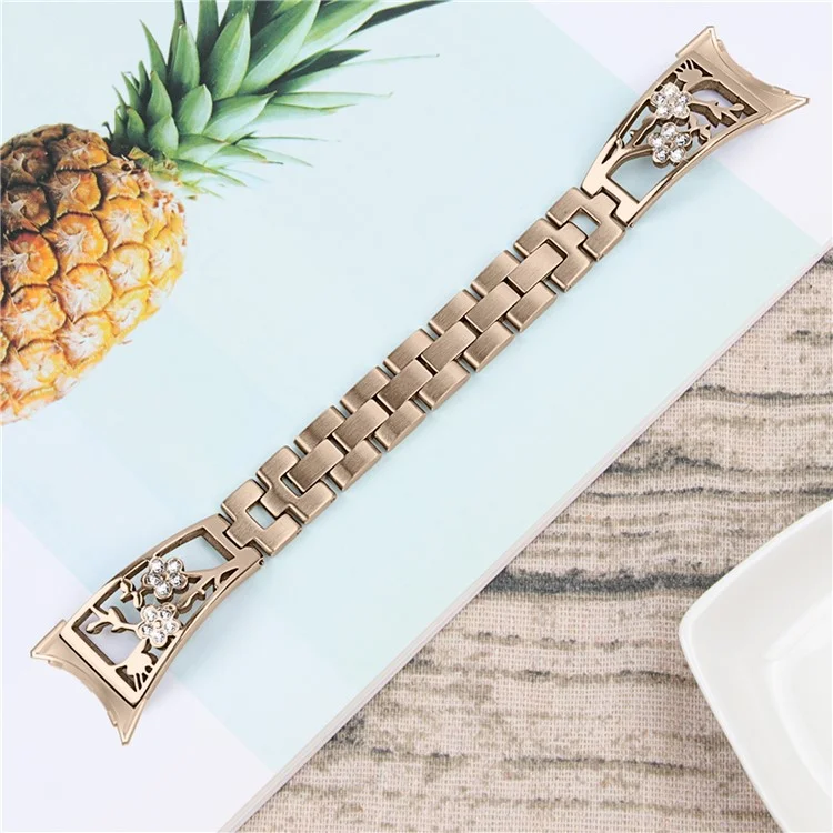 For Google Pixel Watch 3 41mm / Watch 2 / Pixel Watch 304 Stainless Steel Bracelet Rhinestone Decor Plum Wrist Strap Detachable Watch Band - Champagne Gold