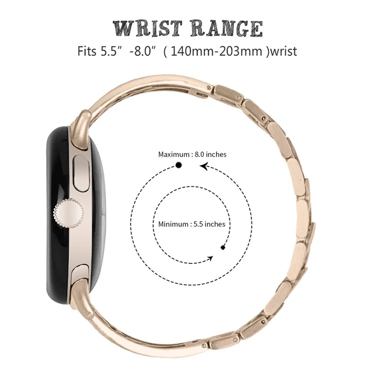 For Google Pixel Watch 3 41mm / Watch 2 / Pixel Watch 304 Stainless Steel Bracelet Rhinestone Decor Plum Wrist Strap Detachable Watch Band - Champagne Gold