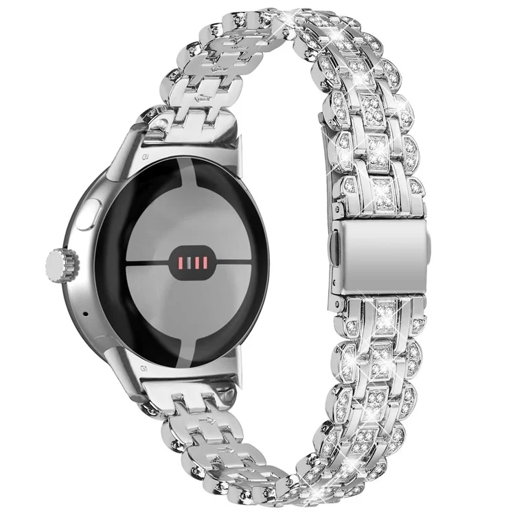 Banda de reloj de metal para Google Pixel Watch 3 41mm / Watch 2 / Pixel Watch Rhinestone Decor Reemplazo Correa de muñeca - Plata