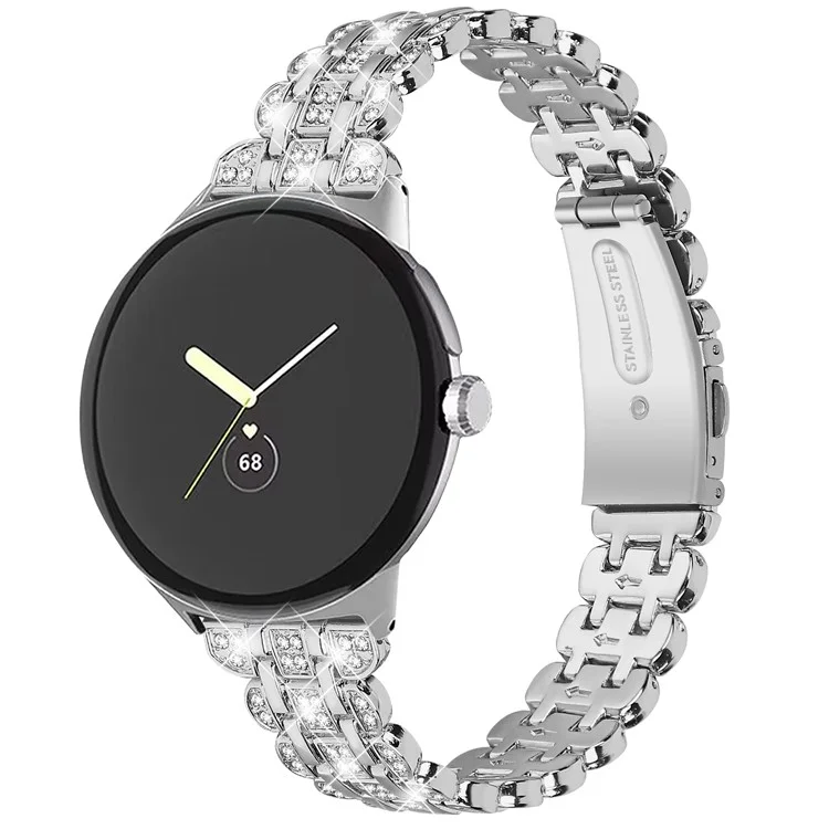 Banda de reloj de metal para Google Pixel Watch 3 41mm / Watch 2 / Pixel Watch Rhinestone Decor Reemplazo Correa de muñeca - Plata