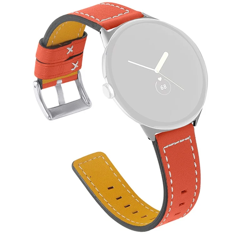 Stitching Watch Band for Google Pixel Watch 2 / Pixel Watch Genuine Leather Watch Strap Replacement Part - Orange