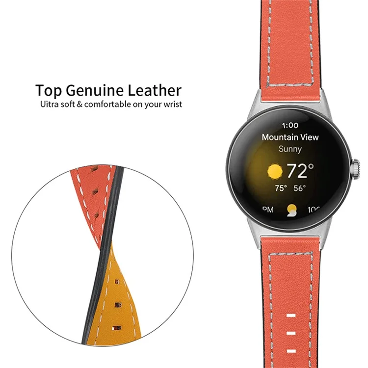 Stitching Watch Band for Google Pixel Watch 2 / Pixel Watch Genuine Leather Watch Strap Replacement Part - Orange