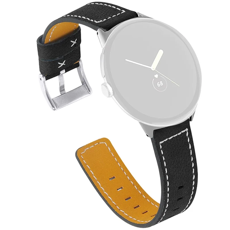 Nähtes Armband für Google Pixel Watch 3 41 mm / Watch 2 / Pixel Watch Echtes Leder Armband Ersatzteil – Schwarz