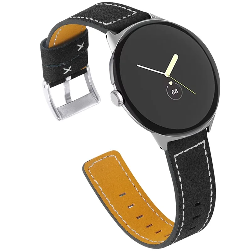 Nähtes Armband für Google Pixel Watch 3 41 mm / Watch 2 / Pixel Watch Echtes Leder Armband Ersatzteil – Schwarz