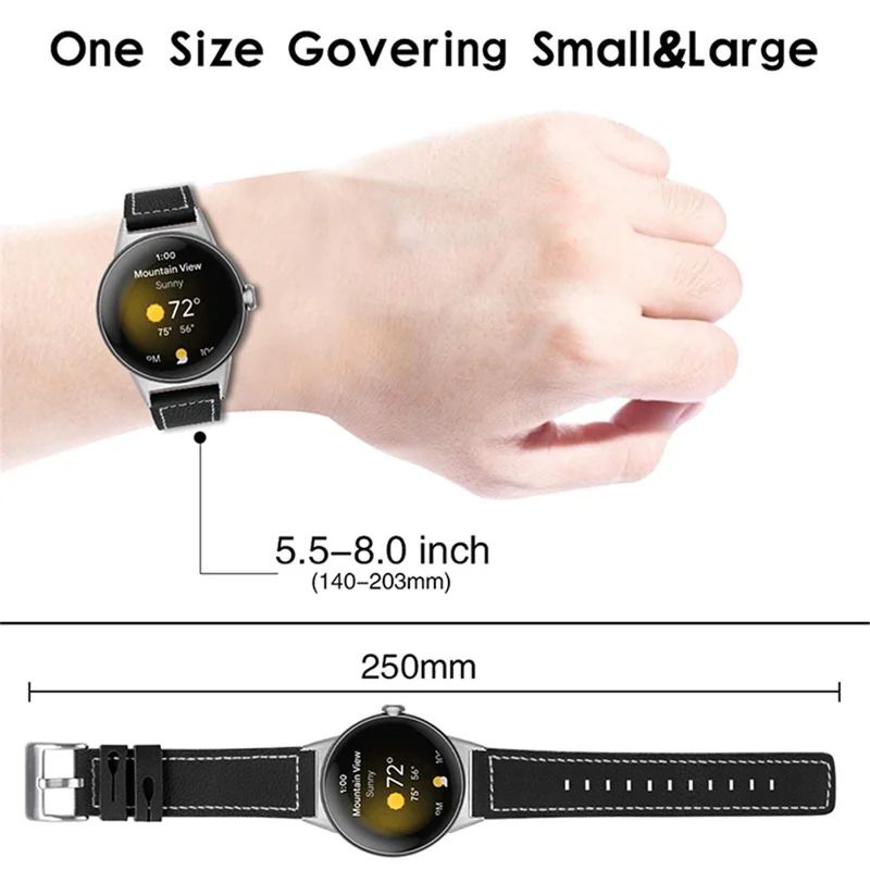 Nähtes Armband für Google Pixel Watch 3 41 mm / Watch 2 / Pixel Watch Echtes Leder Armband Ersatzteil – Schwarz