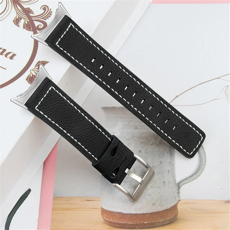 Nähtes Armband für Google Pixel Watch 3 41 mm / Watch 2 / Pixel Watch Echtes Leder Armband Ersatzteil – Schwarz