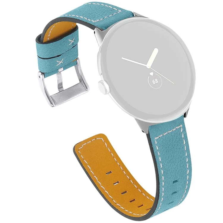 Stitching Watch Band for Google Pixel Watch 3 41mm / Watch 2 / Pixel Watch Genuine Leather Watch Strap Replacement Part - Blue