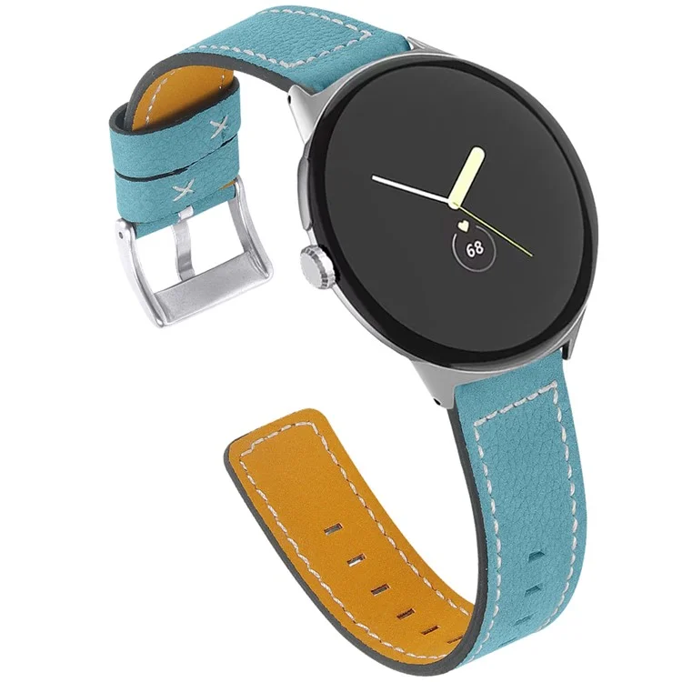 Stitching Watch Band for Google Pixel Watch 3 41mm / Watch 2 / Pixel Watch Genuine Leather Watch Strap Replacement Part - Blue