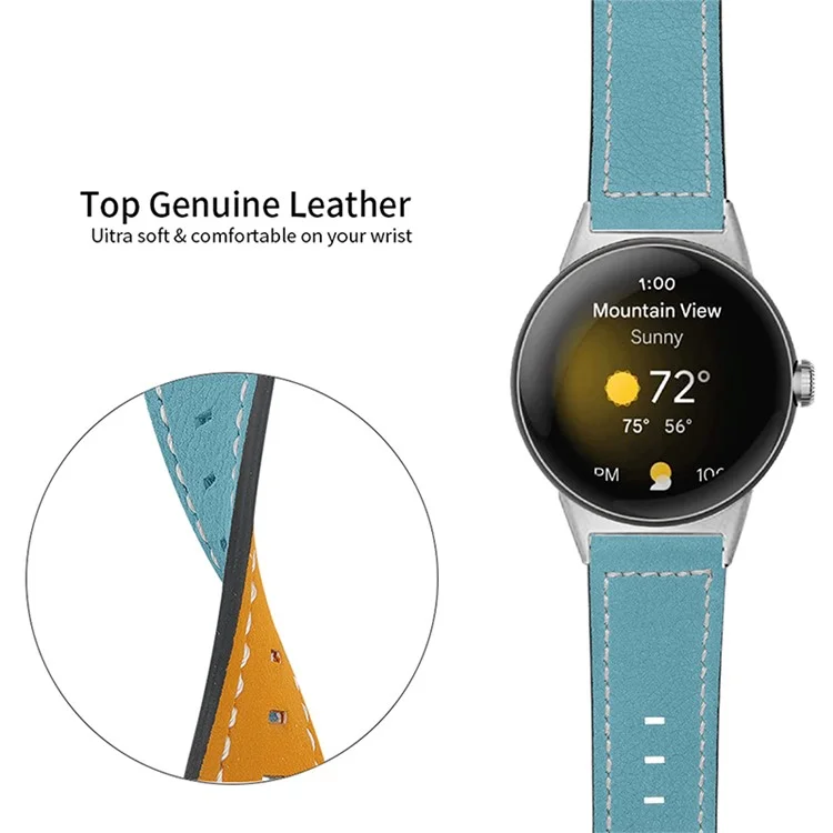 Stitching Watch Band for Google Pixel Watch 3 41mm / Watch 2 / Pixel Watch Genuine Leather Watch Strap Replacement Part - Blue