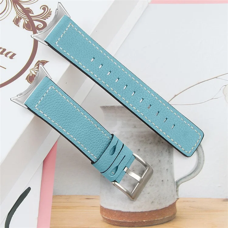 Stitching Watch Band for Google Pixel Watch 3 41mm / Watch 2 / Pixel Watch Genuine Leather Watch Strap Replacement Part - Blue