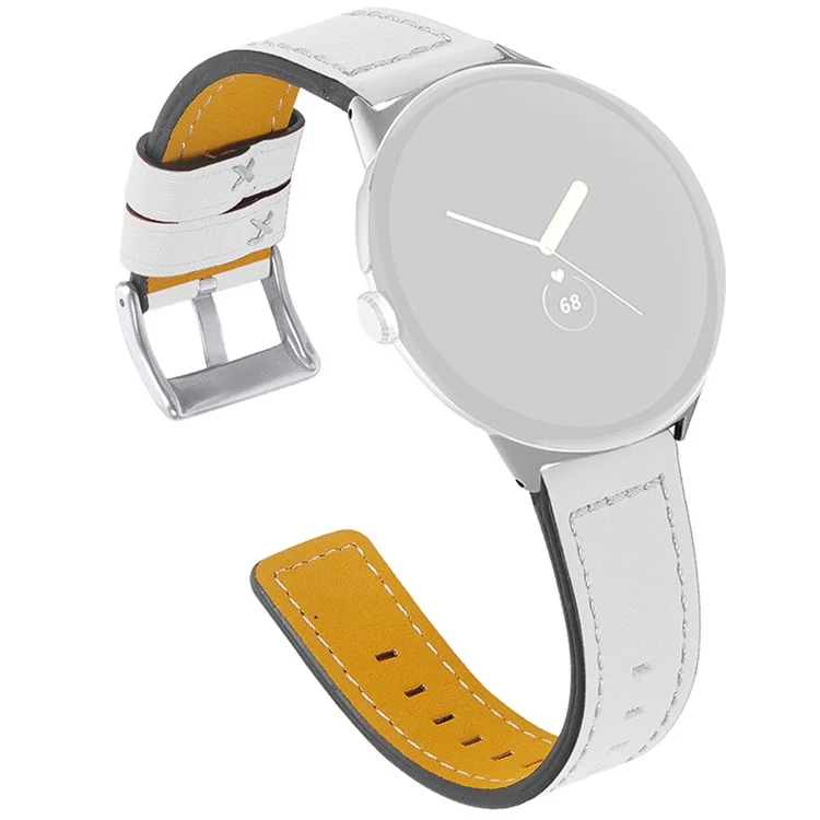 Stitching Watch Band for Google Pixel Watch 3 41mm / Watch 2 / Pixel Watch Genuine Leather Watch Strap Replacement Part - White