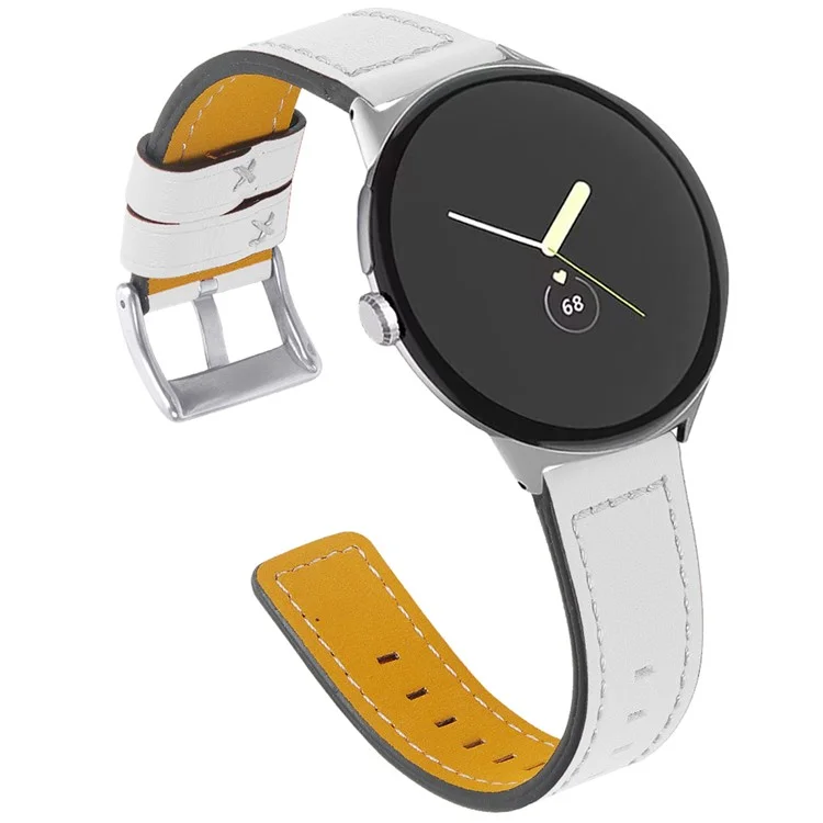 Stitching Watch Band for Google Pixel Watch 3 41mm / Watch 2 / Pixel Watch Genuine Leather Watch Strap Replacement Part - White