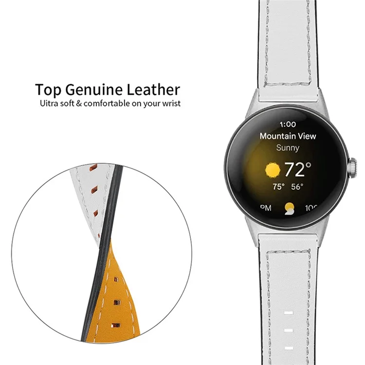 Stitching Watch Band for Google Pixel Watch 3 41mm / Watch 2 / Pixel Watch Genuine Leather Watch Strap Replacement Part - White